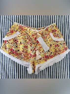 Poupette St. Barth Yellow Malva Lace Kids Shorts